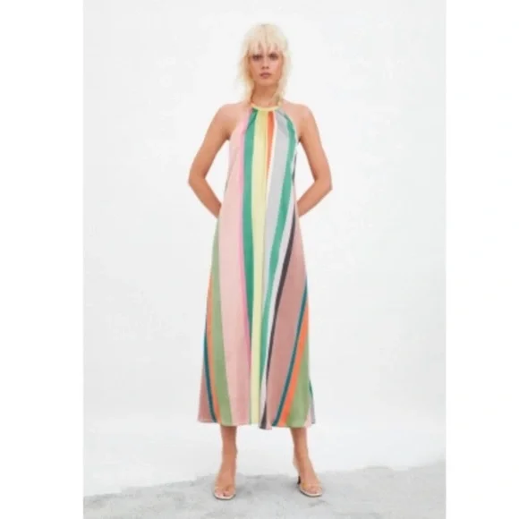 Brand new with tags Zara striped halter dress. Size M-L - Picture 4 of 5